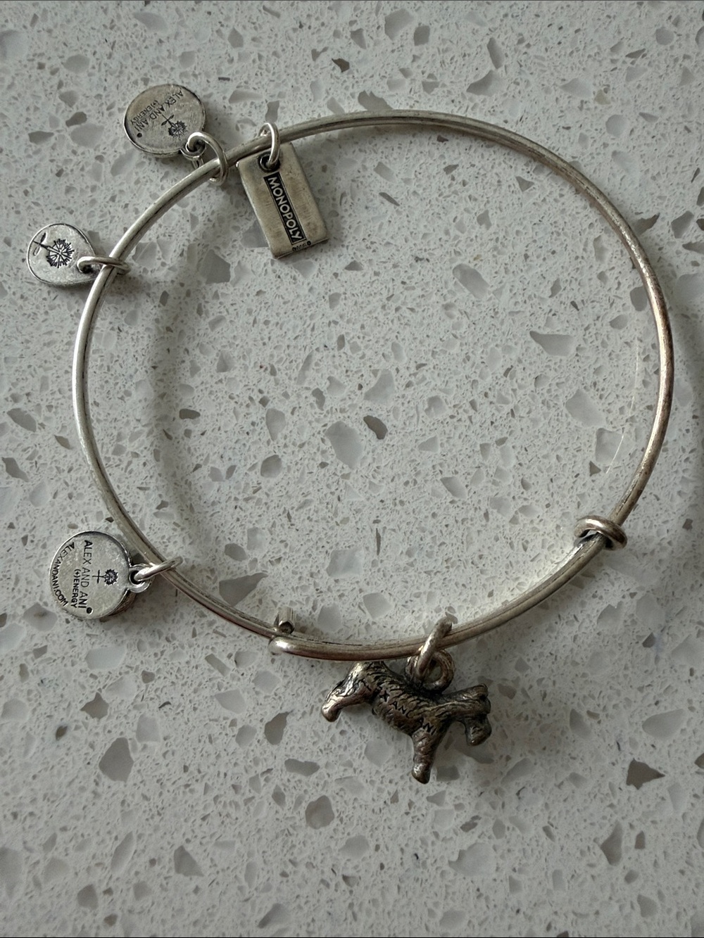 Alex and Ani Silver Dog Charm Expandable Bangle